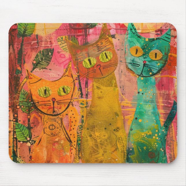 Boho Watercolor Cats – Earthy Feline Art (2) Mouse Mat (Front)