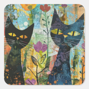 Boho Watercolor Cats – Earthy Feline Art (4) Square Sticker