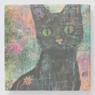 Boho Watercolor Cats – Earthy Feline Art (5) Stone Coaster
