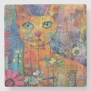 Boho Watercolor Cats – Earthy Feline Art (8) Stone Coaster