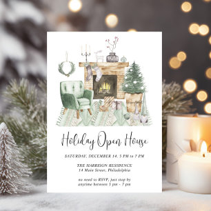 Boho Watercolor Christmas Holiday Open House Invitation