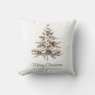 Boho Watercolor Christmas Tree Family Name Cushion