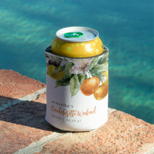 Boho Watercolor Citrus Lemon Orange Bachelorette Can Cooler