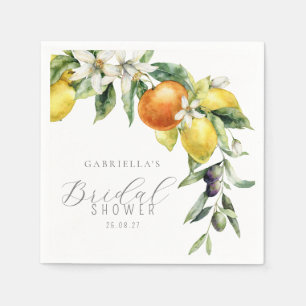 Boho Watercolor Citrus Lemon Orange Bridal Shower Napkin