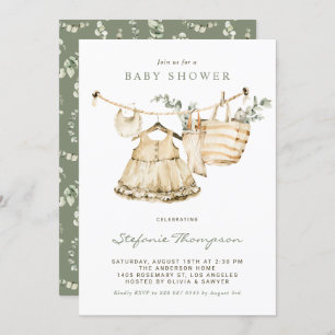 Boho Watercolor Clothesline Baby Shower invite