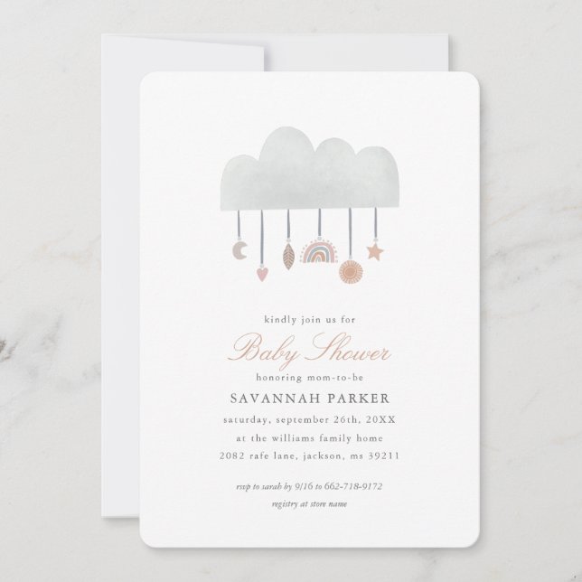 Boho Watercolor Cloud Gender Neutral Invitation (Front)