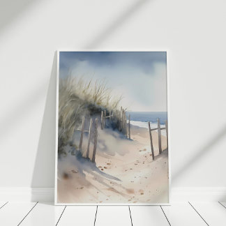 Boho Watercolor Coastal Panorama Art  Poster