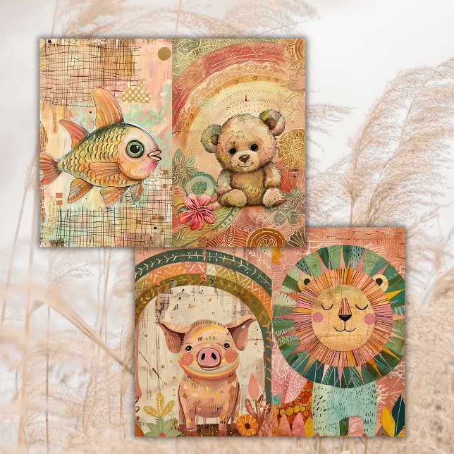 Boho Watercolor Colourful Animals Junk Journal (Creator Uploaded)