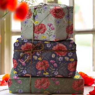 Boho Watercolor Colourful Wildflower Pattern Wrapping Paper Sheet