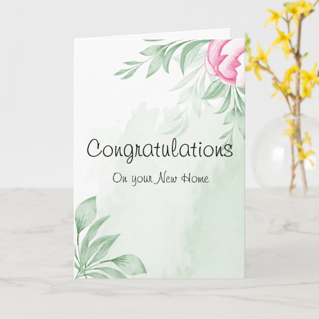 Boho Watercolor Congratulations New Home Card (Yellow Flower)