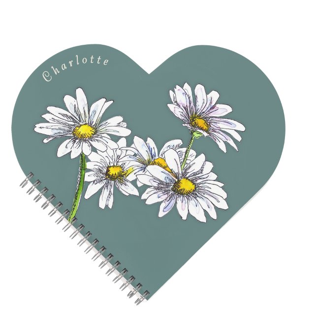 Boho Watercolor Daisy Heartshaped Christmas Gift Notebook (Creator Uploaded)