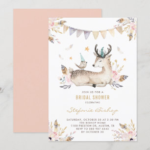 Boho Watercolor Deer Woodland Bridal Shower Invitation