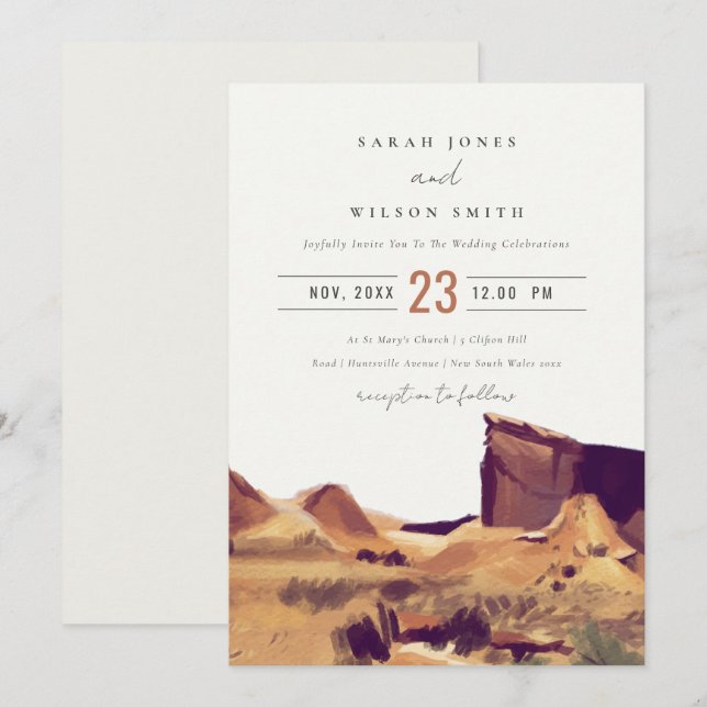 Boho Watercolor Desert Landscape Wedding Invite (Front/Back)