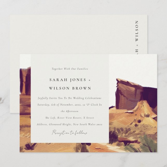 Boho Watercolor Desert Landscape Wedding Invite (Front/Back)