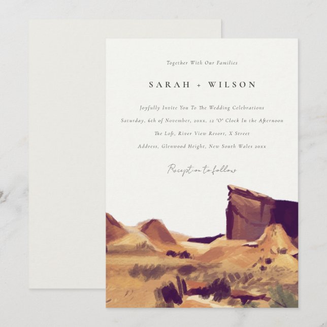 Boho Watercolor Desert Landscape Wedding Invite (Front/Back)