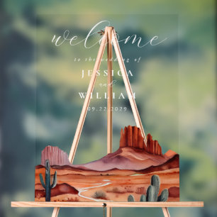Boho Watercolor Desert Wedding Welcome Acrylic Sign