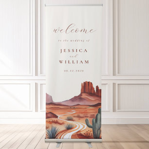 Boho Watercolor Desert Wedding Welcome Retractable Banner