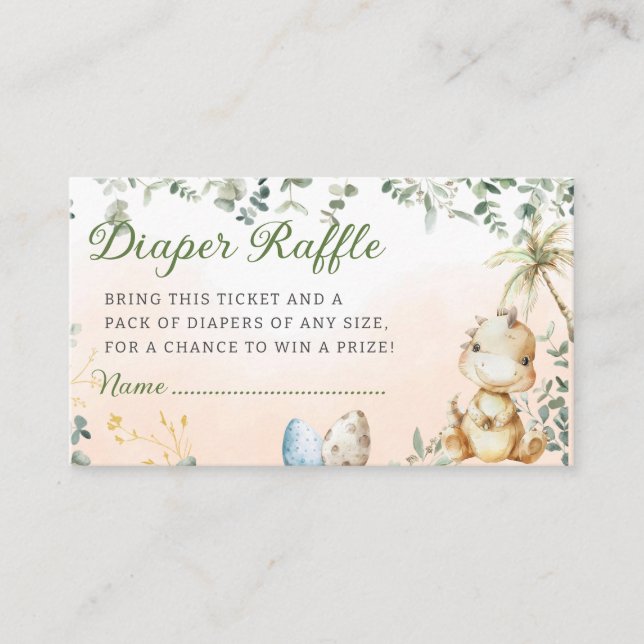 Boho Watercolor Dinosaur Greenery diaper raffle  Enclosure Card (Front)