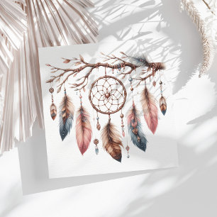 Boho Watercolor Dreamcatcher & Feather Baby Shower Napkin