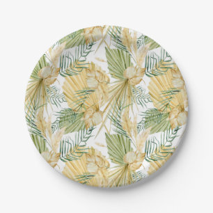 Boho Watercolor Dried Palm Leaves Pattern Tropical Paper Plate