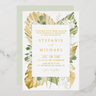 Boho Watercolor Dried Palm Leaves Summer Wedding