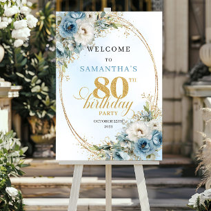 Boho Watercolor dusty blue 80th birthday welcome Poster