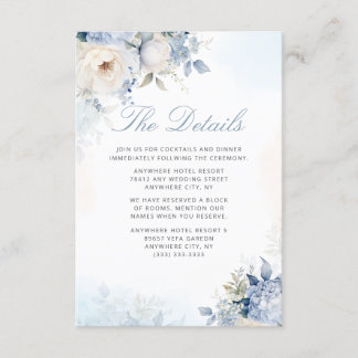 Boho Watercolor Dusty Blue Floral Wedding Details  Enclosure Card