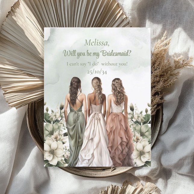 Boho Watercolor dusty green white roses Bridesmaid Invitation (Boho Watercolor dusty green white roses Bridesmaid Invitation)