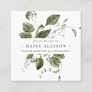 Boho Watercolor Elegant Greenery Square Business Card