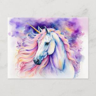 Boho Watercolor Elegant Unicorn Postcard