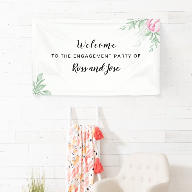 Boho Watercolor Eucalyptus Engagement Party Banner (Insitu)