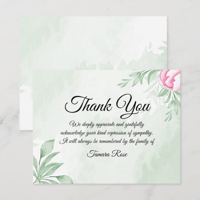 Boho Watercolor Eucalyptus Funeral Thank You Note (Front/Back)