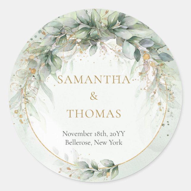 Boho watercolor eucalyptus gold frame Stickers (Front)