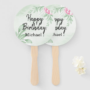 Boho Watercolor Eucalyptus Greenery Birthday Party Hand Fan