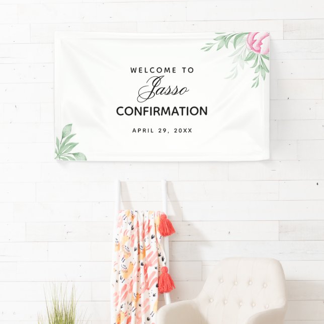 Boho Watercolor Eucalyptus Greenery Confirmation Banner (Insitu)