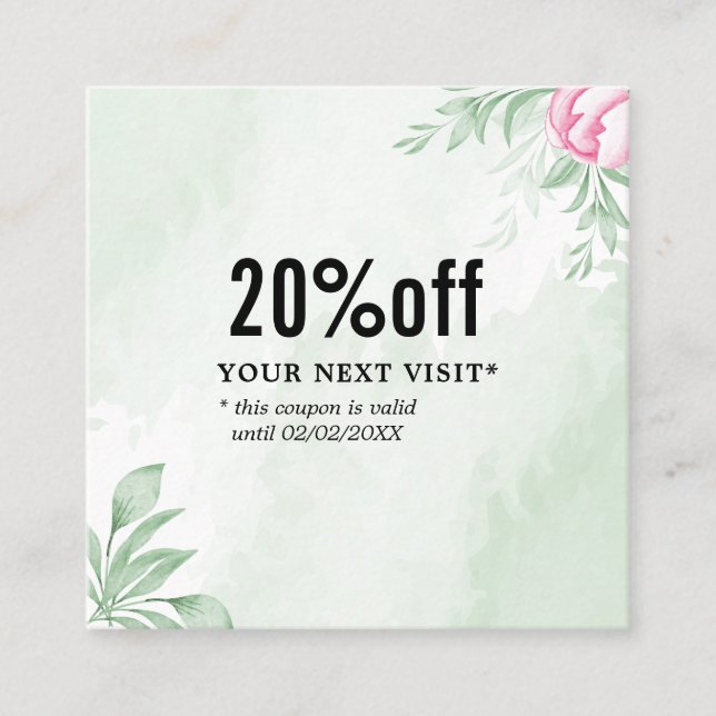 Boho Watercolor Eucalyptus Greenery Discount Card (Front)