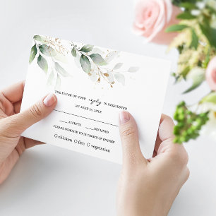 Boho Watercolor Eucalyptus Greenery Gold Wedding RSVP Card