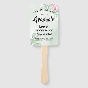 Boho Watercolor Eucalyptus Greenery Graduation Hand Fan