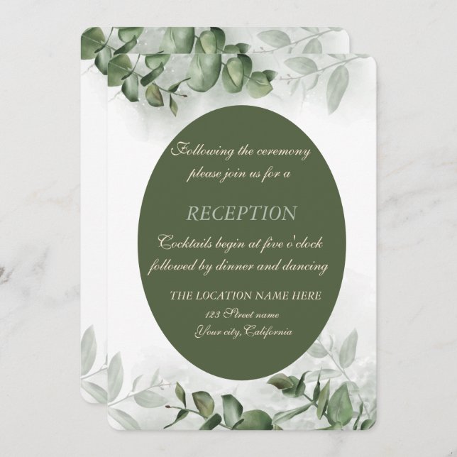 Boho Watercolor Eucalyptus Greenery Reception   Invitation (Front/Back)