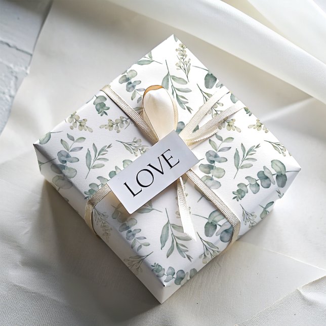 Boho Watercolor Eucalyptus Greenery Wedding Wrapping Paper (Creator Uploaded)