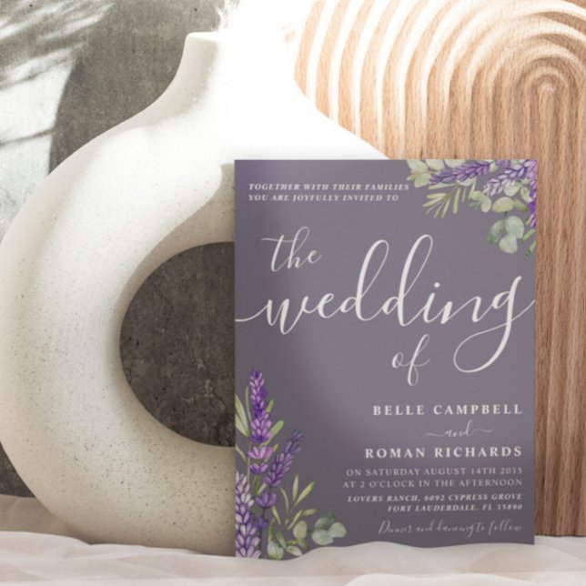 Boho Watercolor Eucalyptus & Lavender Wedding Invitation (Creator Uploaded)