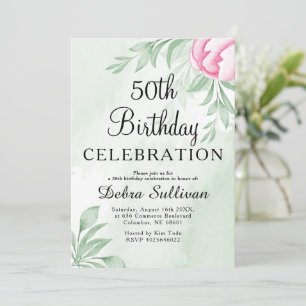Boho Watercolor Eucalyptus Leaves 50th Birthday Invitation