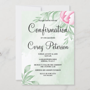 Boho Watercolor Eucalyptus Leaves Confirmation Invitation