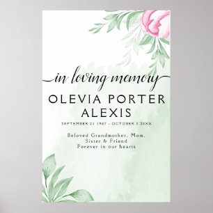 Boho Watercolor Eucalyptus Leaves Funeral Welcome Poster