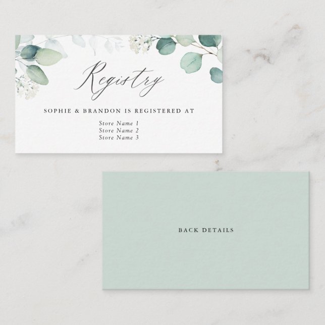 Boho Watercolor Eucalyptus Leaves Registry Card (Front/Back)