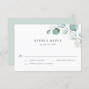 Boho Watercolor Eucalyptus Leaves Wedding RSVP Card