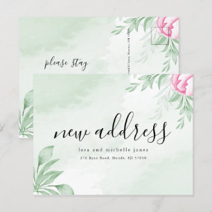 Boho Watercolor Eucalyptus New Address Moving Announcement Postcard