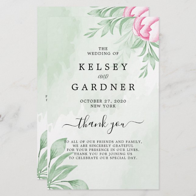 Boho Watercolor Eucalyptus Wedding Program (Front/Back)