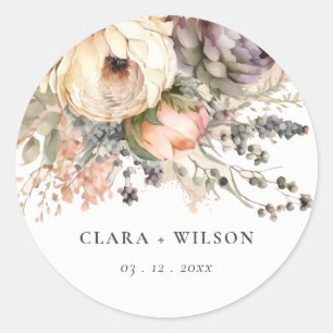 Boho Watercolor Fall Autumn Floral Bunch Wedding Classic Round Sticker