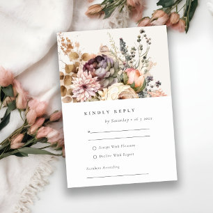 Boho Watercolor Fall Autumn Floral Bunch Wedding RSVP Card